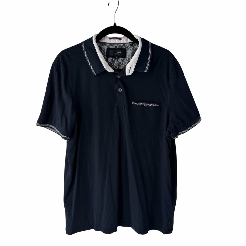 Ted Baker London Slim Fit Tipped Pocket Navy Classic Preppy Casual Office Polo